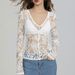 Women's Sexy Sheer Lace Long Sleeve V-Neck Pullover Blouse Top for Casual Wear_ecoleips.com