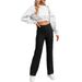New Women's Straight Leg Pants With Buttons Elastic Waistband Multiple Pockets Comfortable Stretch Polyester Casual Trousers For Daily Wear_ecoleips.com