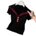 Women's Slim Fit Color Blocked Knit T-Shirt Navy Collar Short Sleeved Summer Top Plus Size New Style_ecoleips.com
