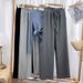 Women's High Waist Wide Leg Pants - Soft Linen Blend Fabric, Comfortable Loose Fit Casual Trousers For Summer & Spring, Straight Cut With Pockets_ecoleips.com
