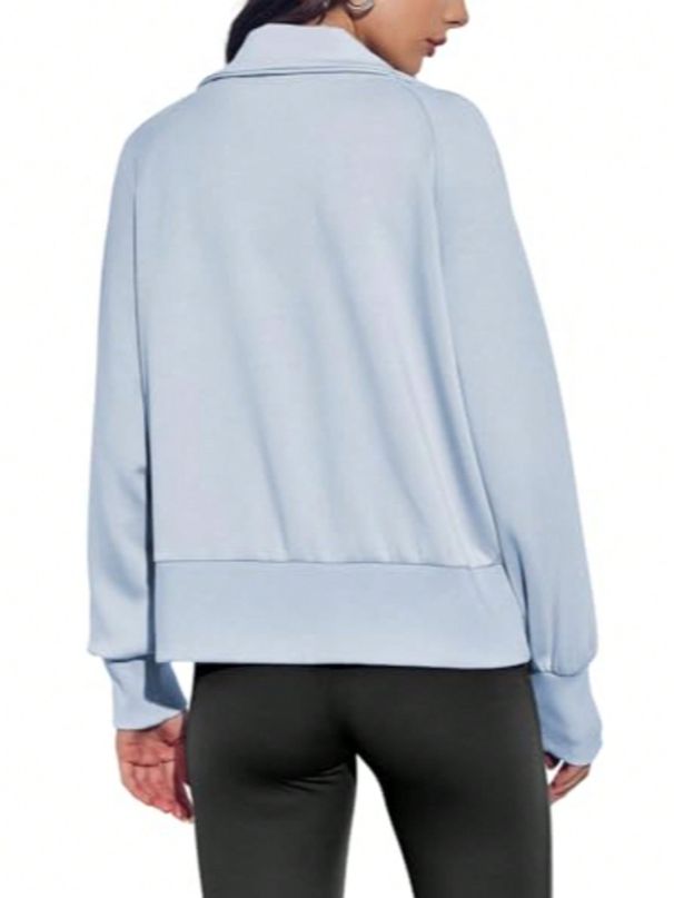 Women's Casual Zip-Up Sweatshirt Jacket, Soft Breathable Fabric, Full Zip Bomber Jacket, Trendy Hoodless Sweatshirt, Long Sleeve Loose Outwear_ecoleips.com