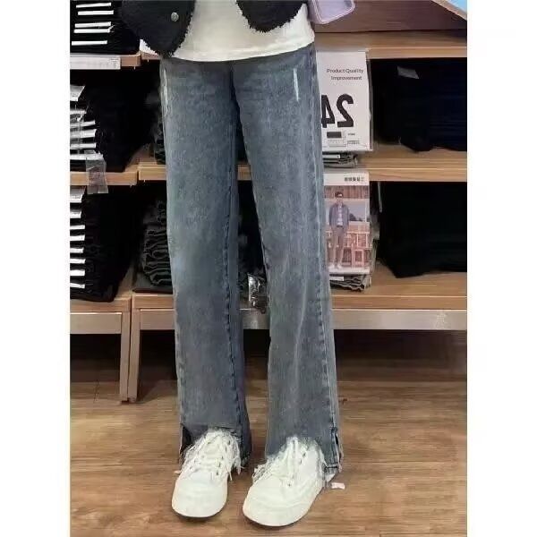 Spring/Summer Thin New Jeans Women, High Waist Slimming Split Hem Popular Flared Pants, Casual Nine-Tenths Length For_ecoleips.com