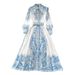 Vintage Ceramic Print A-Line Dress Empire Waist Flared Hem Elegant Button Front Long Sleeve Blue Black Beige Retro Chic Women's Clothing_ecoleips.com