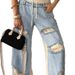 Women's Clothing Lace Up Spring And Summer Hong Kong Style Trendy Individual Street Thin Ripped Double Layer Color Straight Jeans_ecoleips.com