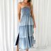 Women's Clothing Summer Ladies Elegant Hem Spliced Side Slit Tube Top Cake Denim Long Skirt_ecoleips.com