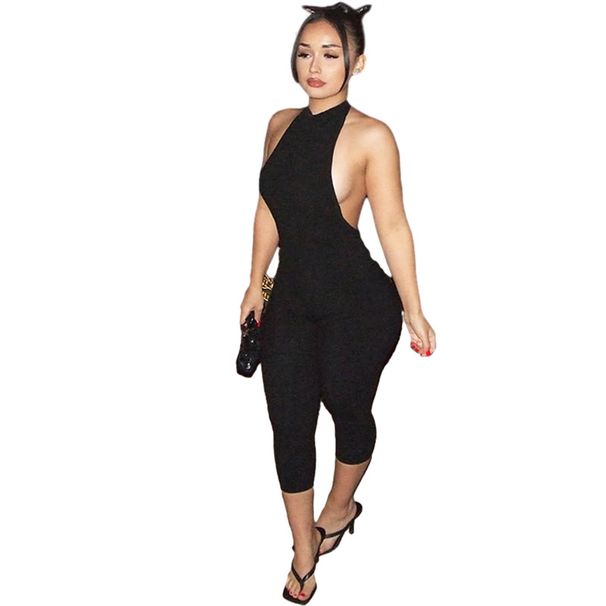 Women's Clothing Women's Sexy Solid Color Backless Hollow Out Bodycon Jumpsuit High Waist Tight Fit Style For Formal & Casual For Women_ecoleips.com