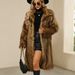 Women's Square-neck Faux Fur Long Coat, Warm And Popular For Autumn And Winter._ecoleips.com