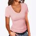 Women's V-Neck T-Shirt Solid Color Basic Short Sleeve Popular Top_ecoleips.com