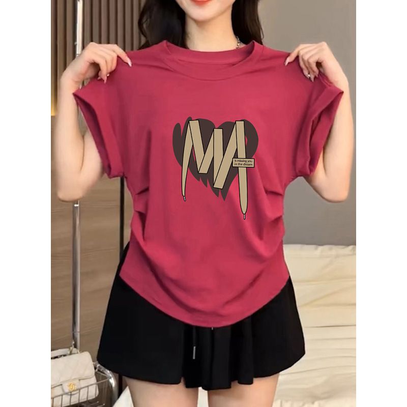 Women's Ruffled Waist Cotton Short Sleeve T-Shirt With Flutter Sleeves & Curved Hem – Trendy Summer Top_ecoleips.com