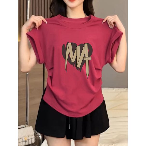 Women's Ruffled Waist Cotton Short Sleeve T-Shirt With Flutter Sleeves & Curved Hem – Trendy Summer Top_ecoleips.com