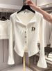 Women's Trendy White Bell Sleeve Knitted Cardigan Korean Style Early Autumn Slim Fit Flattering Base Layer Top_ecoleips.com