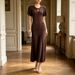 Women's European American Style Cross-Border French Waist Cinching Dress Summer round Neck Short Sleeve A-Line Knit Dress_ecoleips.com