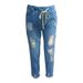 Women's Clothing High Waist Ripped Elastic Waist Jeans_ecoleips.com