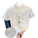 Nanyou Women's Short Sleeve Top High End Spring Summer round Neck Straight Bow Beads Design Casual Fashion T-Shirt_ecoleips.com