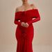 Women's Sexy Off Shoulder Shirred Solid Color Floral Embellished Bodycon Maxi Dress – Elegant Party Gown_ecoleips.com