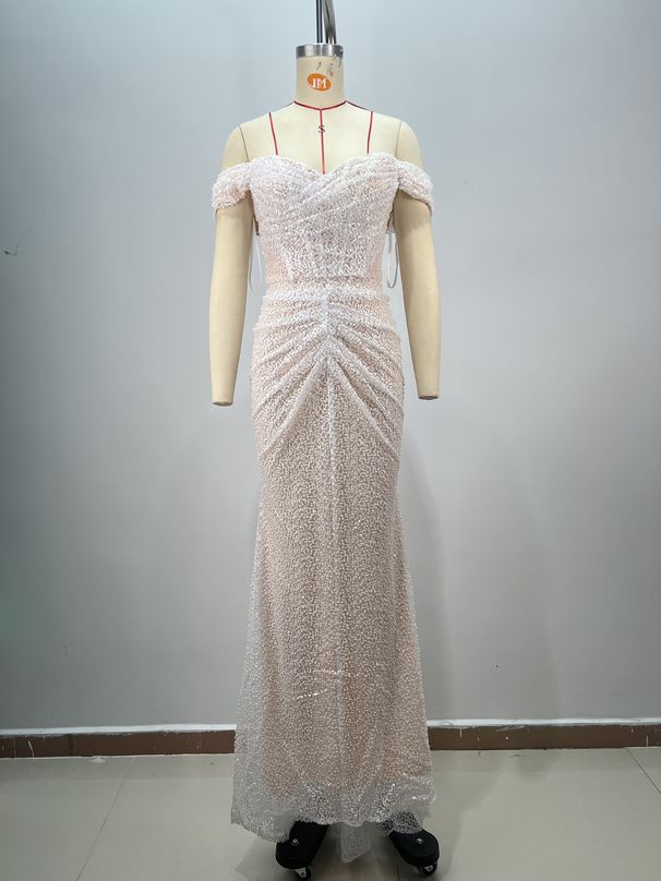 Women's Clothing New One Shoulder Waist Fishtail Wedding Dress Pearl Fishbone Atmospheric Banquet Evening Dress Out Of The Yarn Photography Photo_ecoleips.com