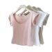 Korean Sweet Spice Girl U-Neck Versatile Short Sleeve T-Shirt Women's Summer Slim Skinny Lazy Short Shoulder Top_ecoleips.com
