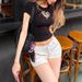 ng2510292 Heart-shaped Cutout With Sparkling Rhinestones, Slim-fit, High-elasticity, Short-sleeved T-shirt Top For Women, Summer,_ecoleips.com