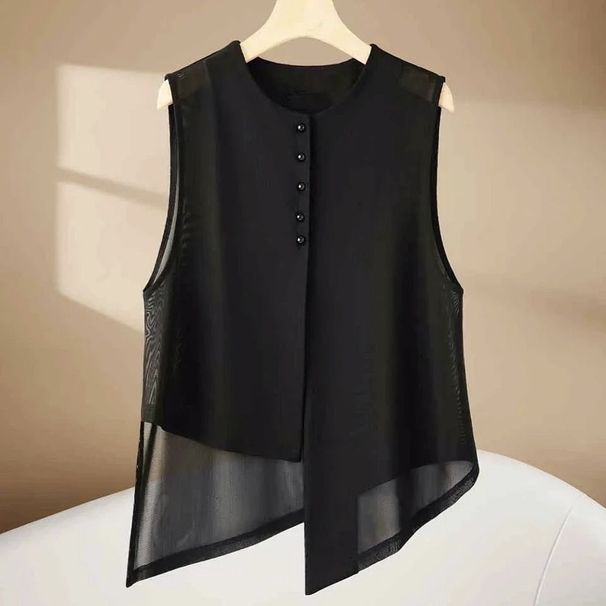 2025 Summer New Irregular Fashionable Cardigan, Stylish And Slimming, Versatile Sleeveless Women's Design Mesh Vest_ecoleips.com