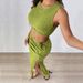 Women's Clothing Pleated Textured Slit Suit Summer Sleeveless Dopamine Vest Two Piece Suit_ecoleips.com