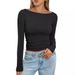 Inspired Slim Fit Long Sleeve T-Shirt For Women – Off Shoulder Crew Neck Top With Stretchy Milk Silk Fabric, Versatile For Fall & Winter_ecoleips.com