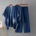 Women's Autumn Winter Knitwear Set Casual Wide Leg Pants Three Piece Outfit with Jacquard Shawl round Neck Top_ecoleips.com