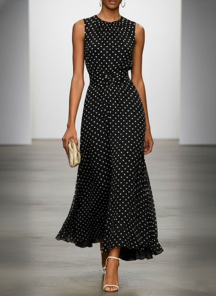 Women's Clothing Spring Women's Sleeveless Dress Style Polka Dot Slim Fit A-Line Skirt Style For Formal & Casual For Women_ecoleips.com