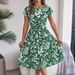 Real Shot Of 2026 Spring/Summer European And American Elegant Floral Short-sleeve Pleated Dress With A Large Hem._ecoleips.com