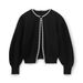 Short Sleeveless Pearl-Trimmed Knit Cardigan – 3D Textured Open-Front Sweater (Black/White, S-XL)_ecoleips.com