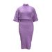 Plus Size Bubble Sleeve Top & Skirt Set – Flowy Batwing Blouse & Stretchy Midi Skirt, Casual Outfit (1XL-5XL, Blue/Black/Green/Purple)_ecoleips.com