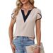 2026 European And American Cross-border Women's Clothing, Summer New Fashion Color-blocked V-neck Petal_ecoleips.com