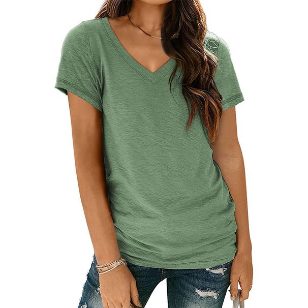 Women's Clothing New Short Sleeve V Neck T Shirt Top_ecoleips.com