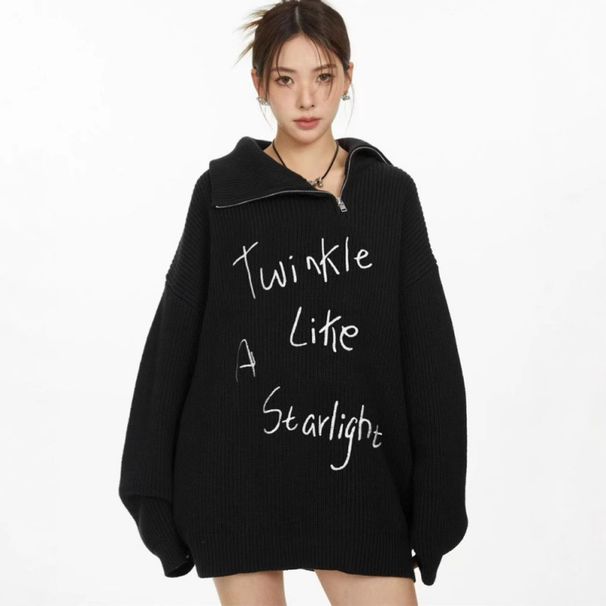 Original Autumn And Winter High-Neck Embroidered Zipper Loose Couple Coats For Men And Women, Knitted Sweaters, Pullover_ecoleips.com