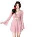 Plus Size Women's Retro Polka Dot Swimsuit Long Sleeved Two Piece Set Flattering Slimming Design For Plus Size Girls Ideal For Hot Springs_ecoleips.com