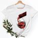 Cross-border Supply Of Simple New Product: Round-neck Wine Glass Pattern Short-sleeve Women's T-shirt_ecoleips.com