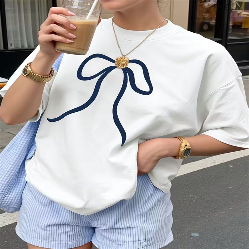 Women's Oversized Graphic Print T-Shirt Soft Cotton Blend Casual Tee Trendy Lettering Top_ecoleips.com