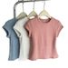 Korean Cotton Short Sleeve T-Shirt for Women Regular Fit Crewneck Solid Color Cropped Top Versatile Basic Tee for Daily Wear_ecoleips.com