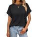 Wish Women's Summer Solid Color Loose round Neck Short Sleeve T-Shirt Casual Top for plus Size_ecoleips.com