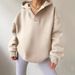 2026 Women's Sports V-Neck Solid Color Long Sleeve Hooded Solid Color Loose Sweater Women_ecoleips.com