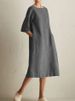 Plus Size Boho Pocket Dress – Breathable Linen-Blend Midi Dress With 3/4 Sleeves (Khaki/Burgundy/Gray/Black, S-4XL)_ecoleips.com
