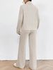 K New Solid Color High Collar Long Sleeve Pit Strip Loose Wide Leg Pants Home Clothes Two Piece Set_ecoleips.com