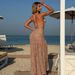 Women's Solid Color Hollow-Out Bikini Tank Maxi Dress 3-Piece Swimsuit Set For Beach Vacation_ecoleips.com