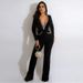 Women's clothing sexy deep V feather collar fashionable wide leg jumpsuit for women 22 autumn and winter hot diamond style_ecoleips.com