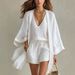 Women's Summer Casual Three Piece Set European American Style Loose Cotton Linen mid Length Cardigan Sleeveless Vest Shorts_ecoleips.com