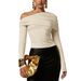 Voya Women's Asymmetric Single Shoulder Off Shoulder Pleated Long Sleeved T-shirt For Slim Fit And High-end One Shoulder Top_ecoleips.com