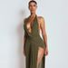 Elegant Backless Halter Neck Bodycon Dress V-Neck Slit Summer Fashion Women's European American Style Clothing_ecoleips.com