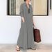 Aria Basics Aria Basics 2022 European And American Casual Solid Color Turn-down Collar Long-sleeve Pocketed Simple Loose Long Shirt Dress,_ecoleips.com