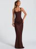 Mozision Backless Ruched Sexy Maxi Dress Women Elegant Square Collar Tapered Straps Sleeveless Bodycon Club Party Long Dress_ecoleips.com