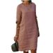 Autumn Cotton And Linen Small V-Neck Patchwork Retro Solid Color Three-Quarter Sleeve Dress For Women_ecoleips.com