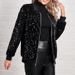 K New Women's Casual Fashion Short Blazer Solid Color Bead Sparkle High-End Puff Sleeve Coat_ecoleips.com
